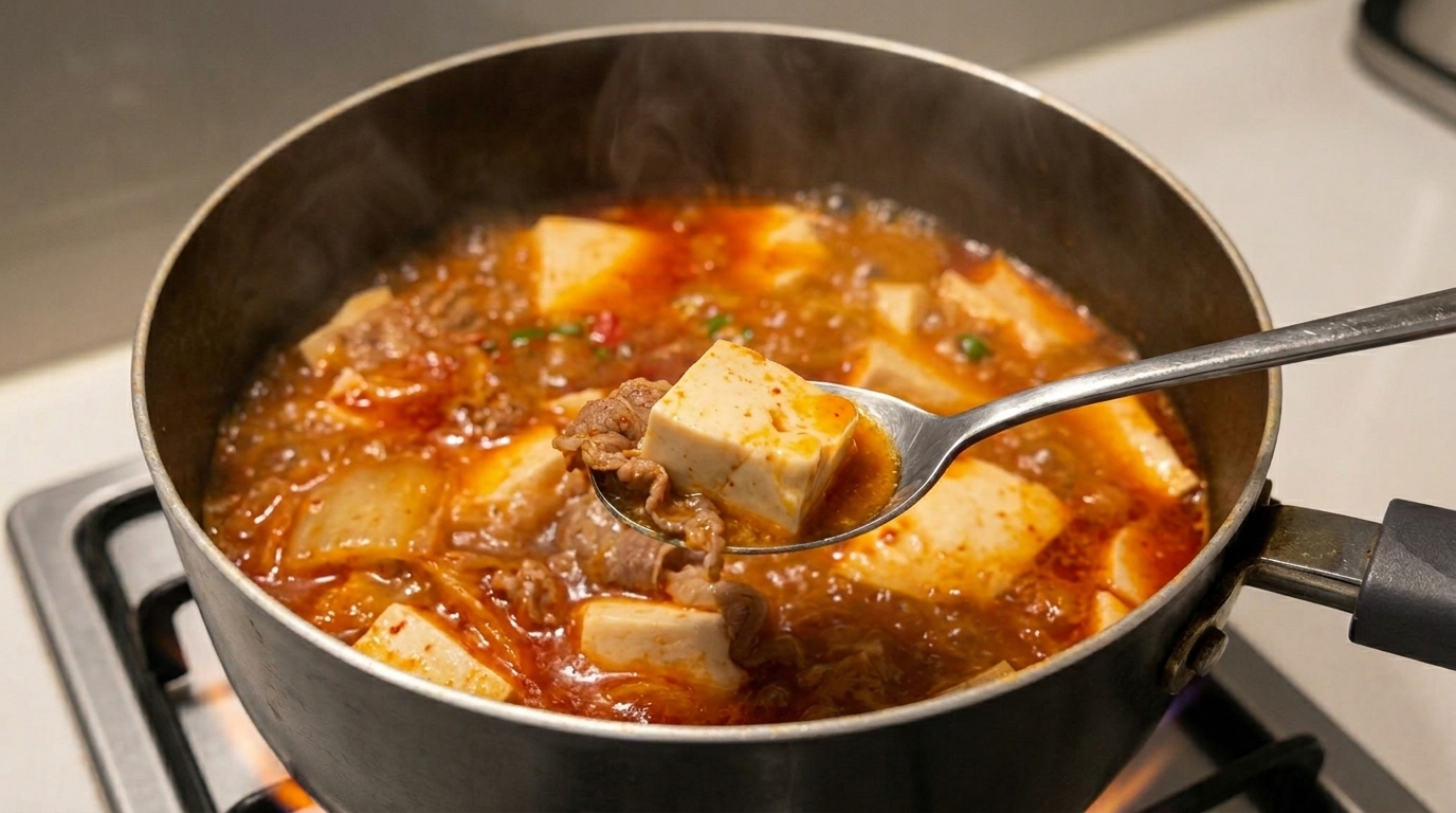 15分で完成！牛肉と絹ごし豆腐のクイックキムチチゲ