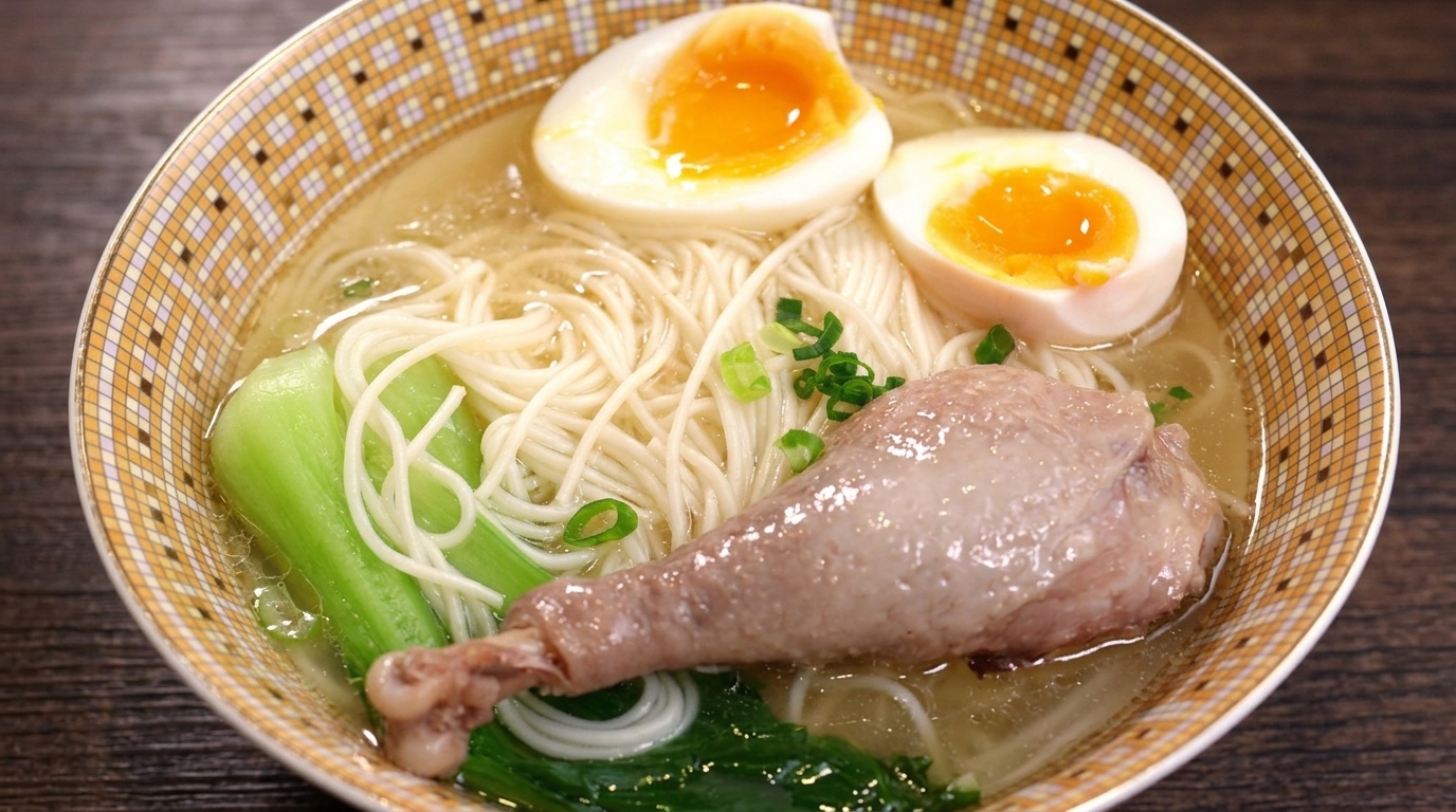 とろとろ半熟卵の透き通る鶏そうめん