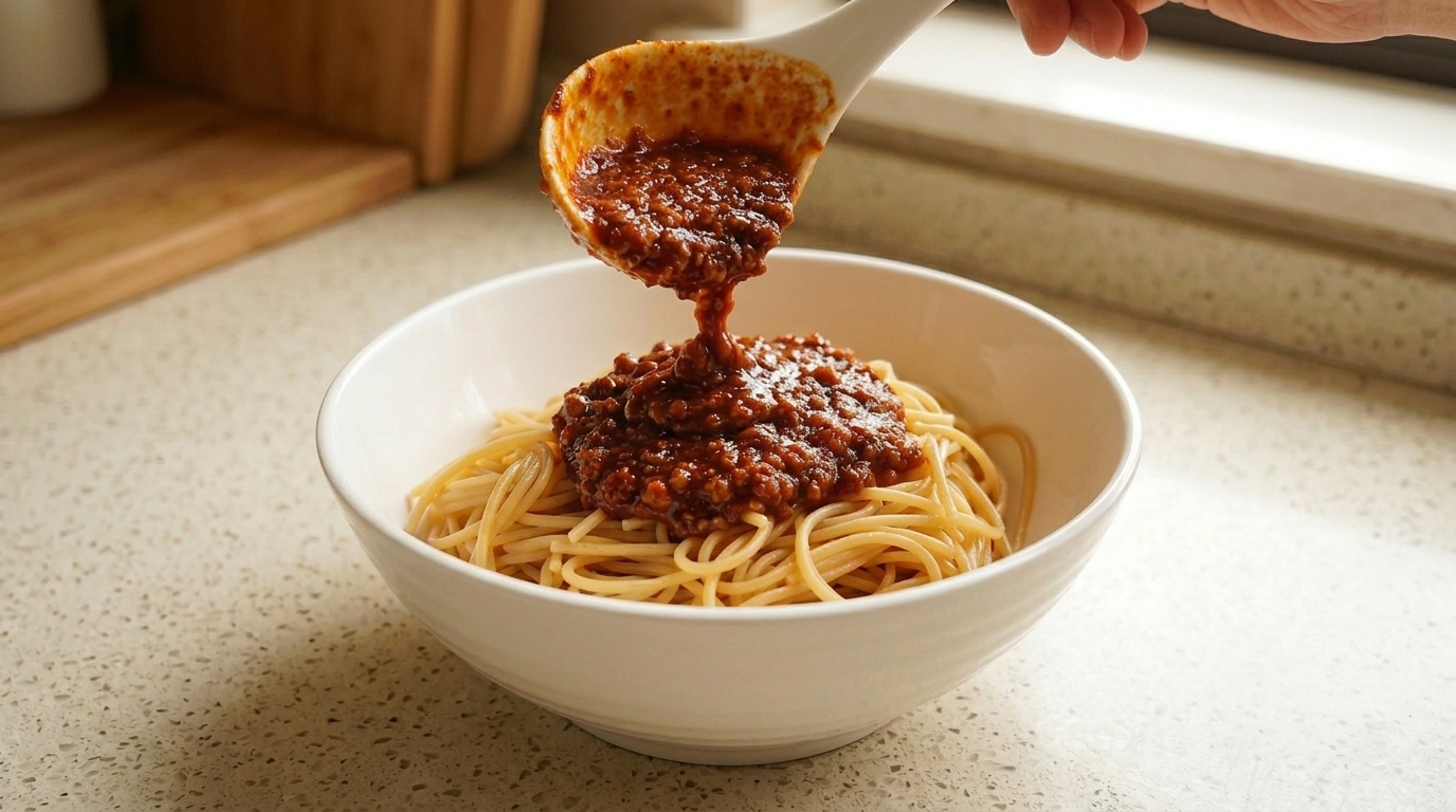 旨味たっぷり！アジア風トマトミートソースのスパゲッティ