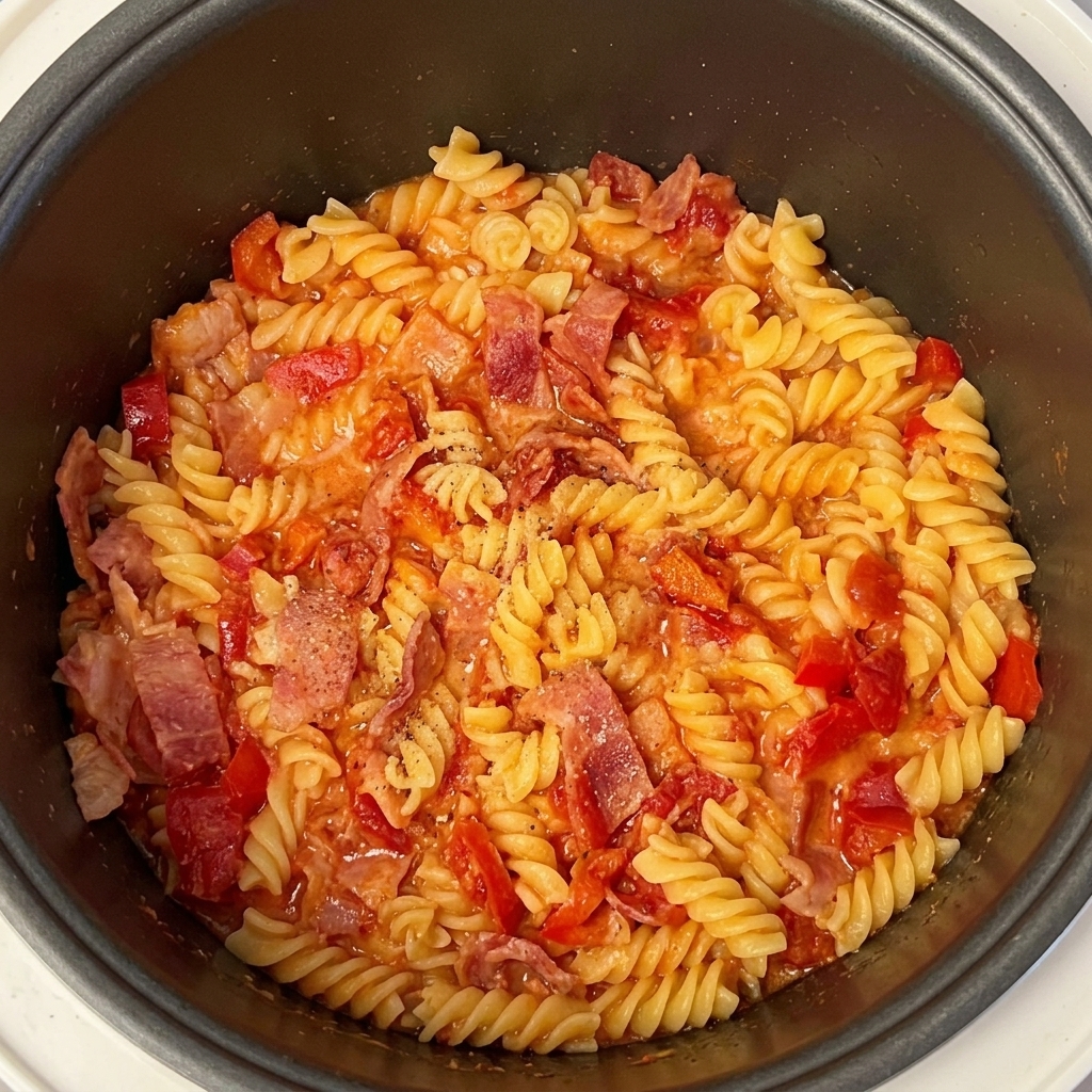完成したパスタに黒こしょうを振りかけている様子。