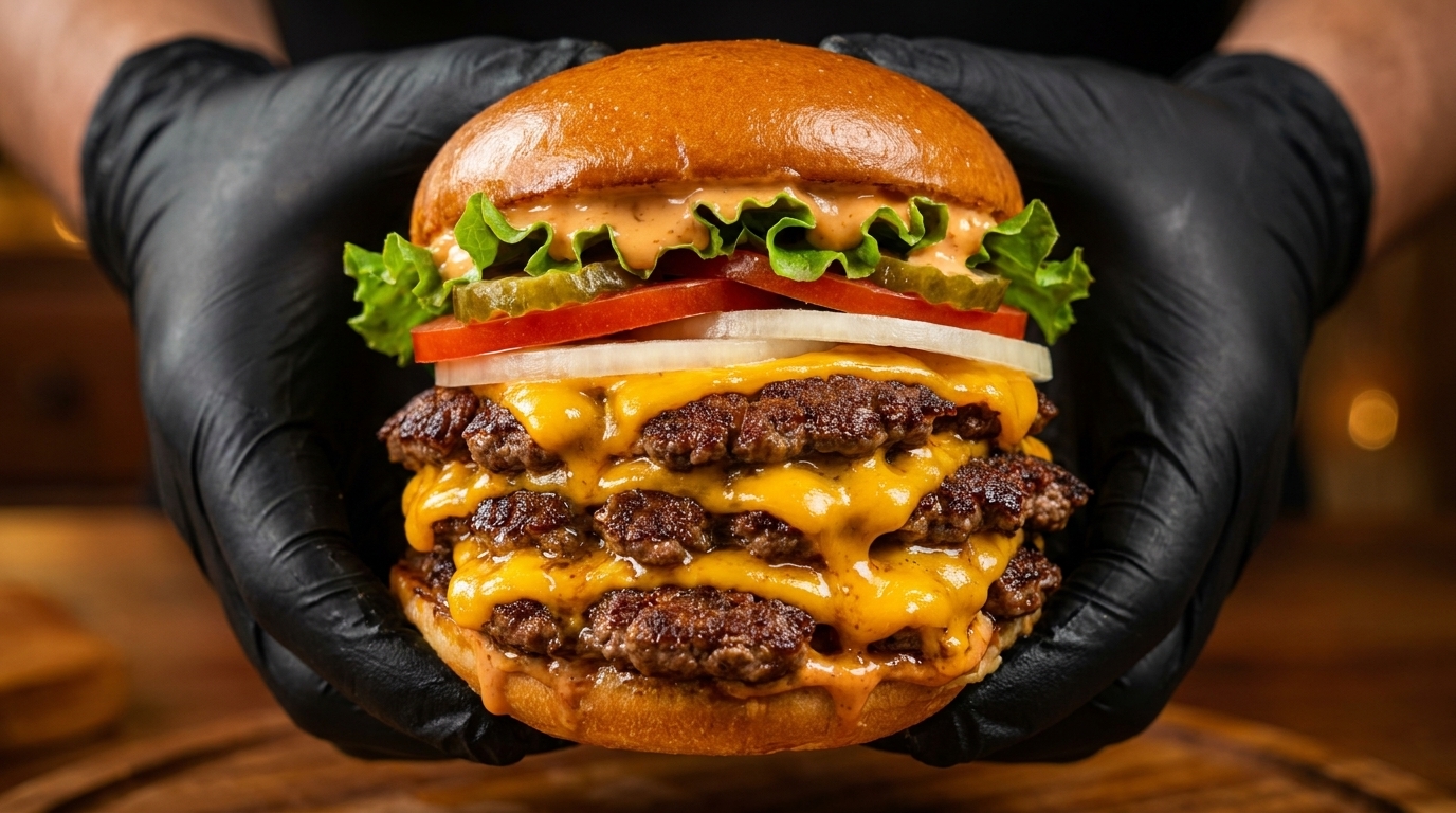 本場アメリカ仕込み！究極のトリプル・スマッシュ・チーズバーガー