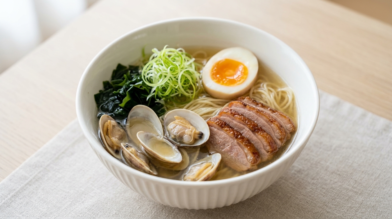 炙り鴨とあさりの旨味たっぷり！自家製塩ラーメンのレシピ