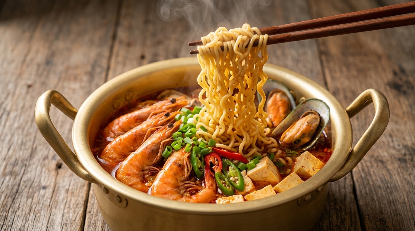 パパッと作れる！韓国風旨辛海鮮ラーメン（チャンポン風）