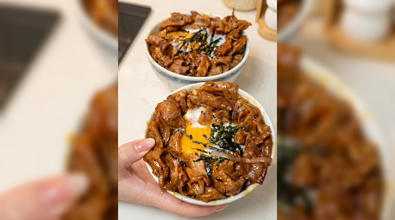 温泉卵のせ定番牛丼