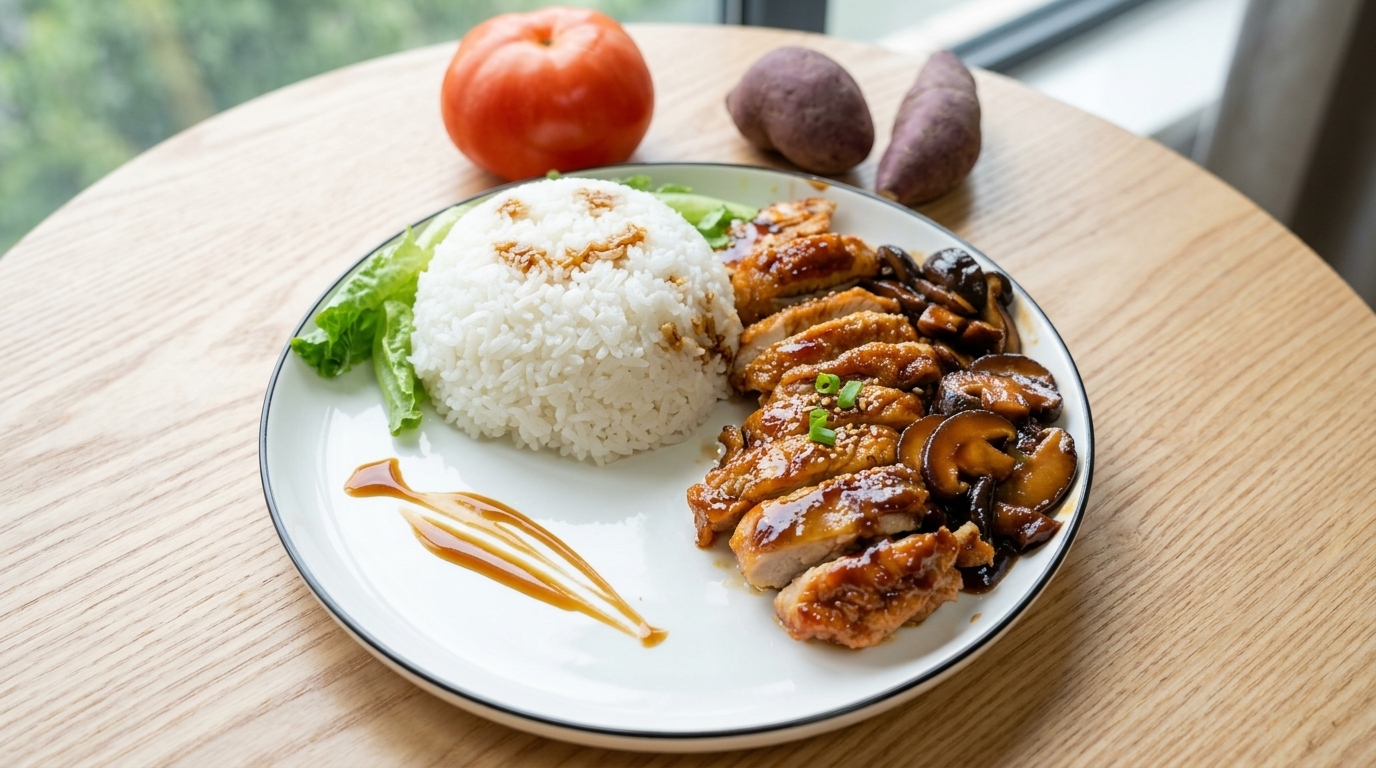 ヘルシー自家製照り焼きチキンと椎茸のご飯