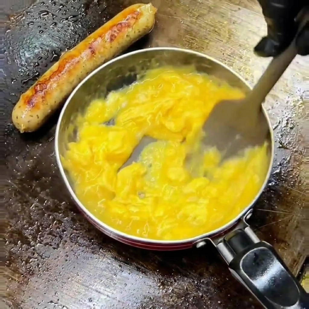 半熟状態で艶のあるスクランブルエッグ