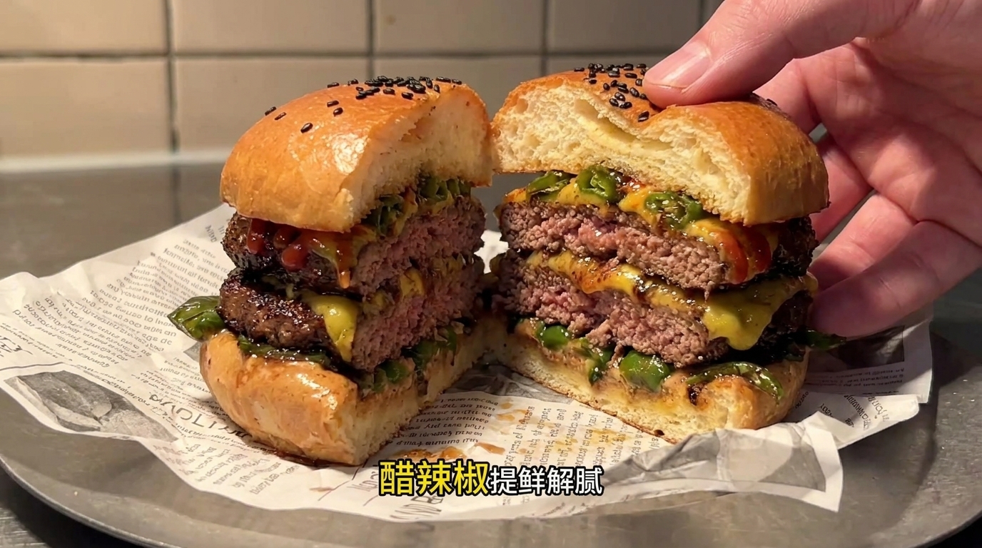 四川風黒酢唐辛子のダブルチーズバーガー