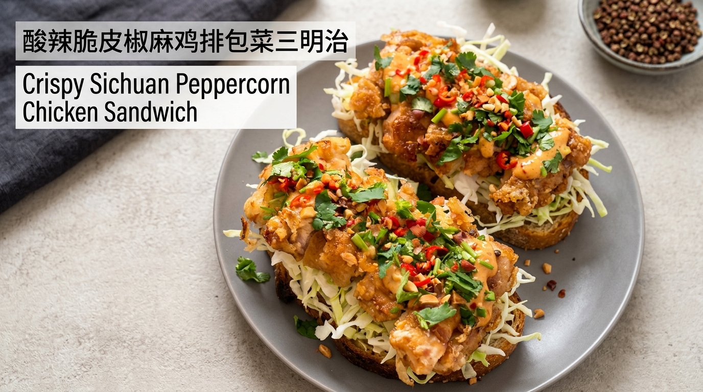 カリカリ花椒チキンのオープンサンドイッチ