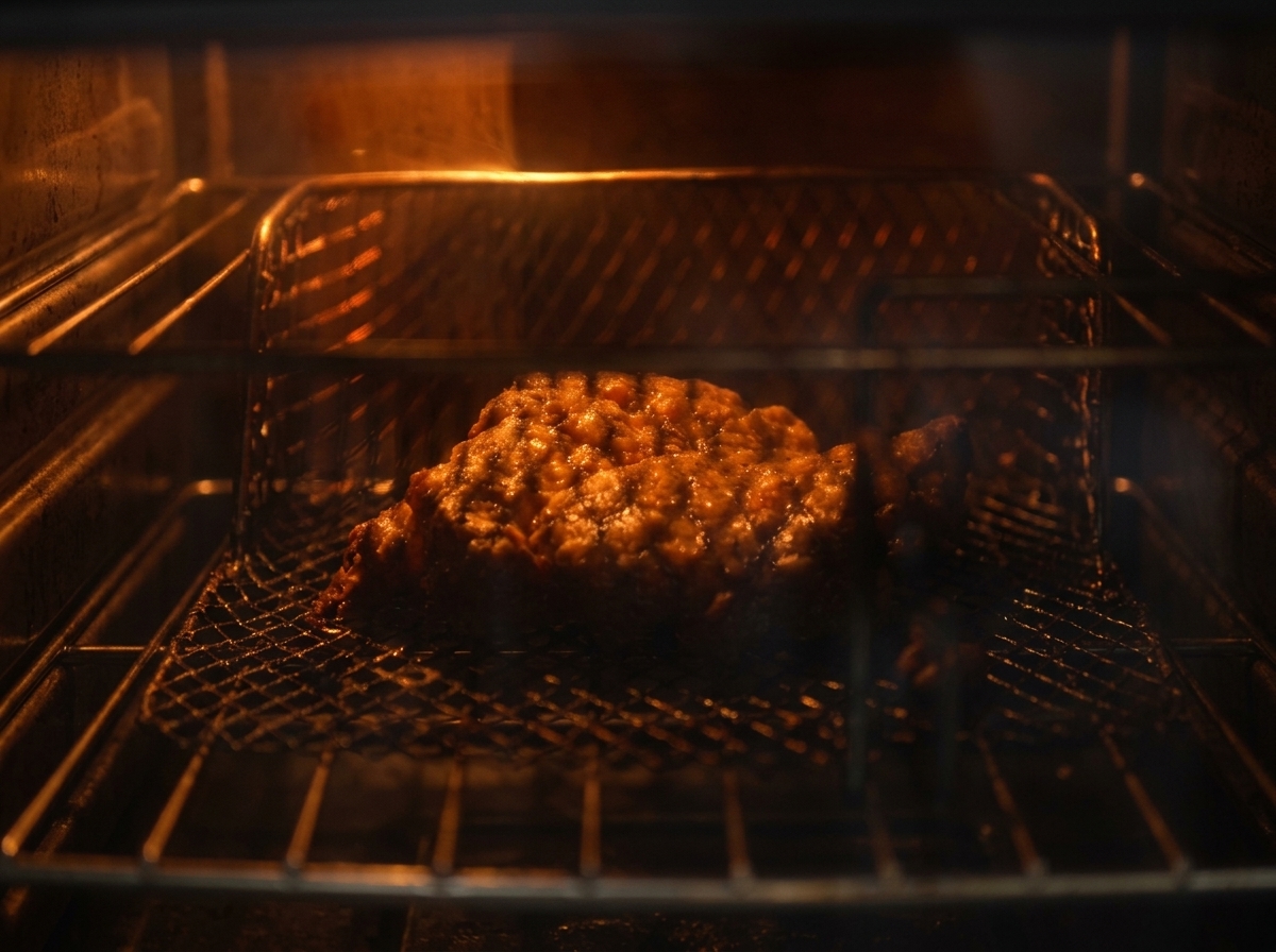 木製のボードの上で休ませている、こんがり焼けたフライドチキン。