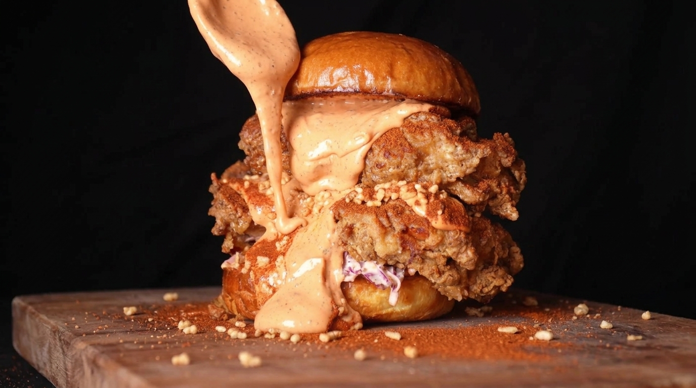 ノンフライヤーで作る四川風クリスピーライス・チキンバーガー