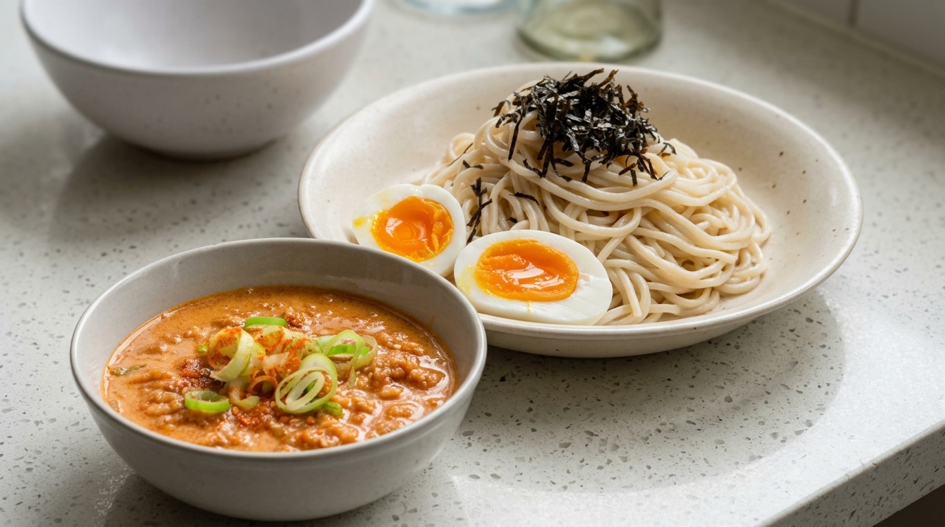 濃厚クリーミー！ピリ辛味噌の豆乳つけ麺