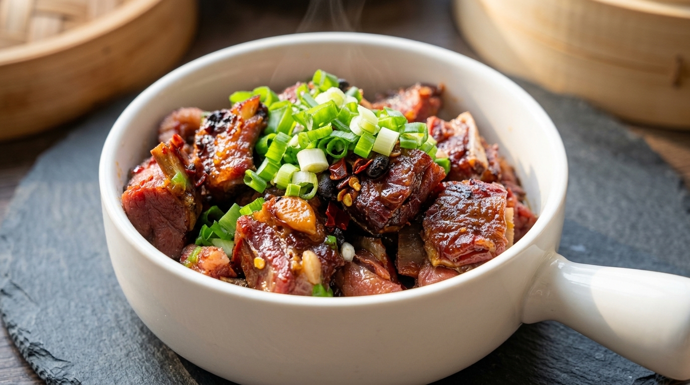 本格湖南風ラオ肉（ラーロウ）の豆鼓蒸し（湖南臘排骨の豆鼓蒸し）