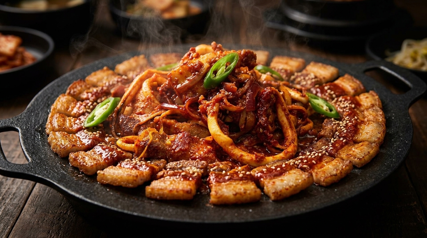 旨辛韓国料理！イカと豚バラ肉の鉄板焼き（オサムプルコギ）のレシピ