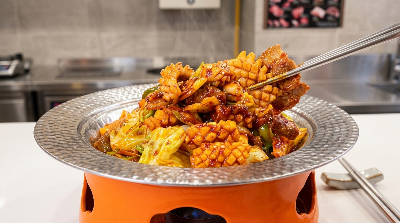 旨辛韓国料理！イカと豚バラ肉の炒め物（オサムプルコギ）