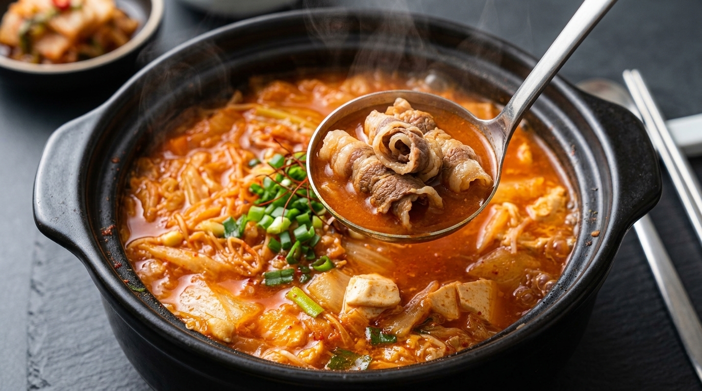 本格韓国風キムチ牛スープ（キムチチゲ）