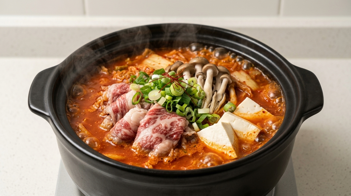 旨辛！牛バラ肉と絹ごし豆腐の本格キムチスープ