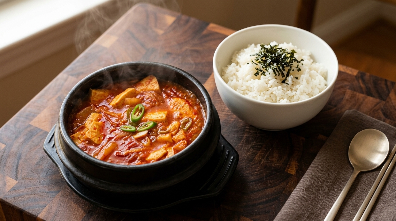 本格キムチチゲ（豚バラ豆腐スープ）