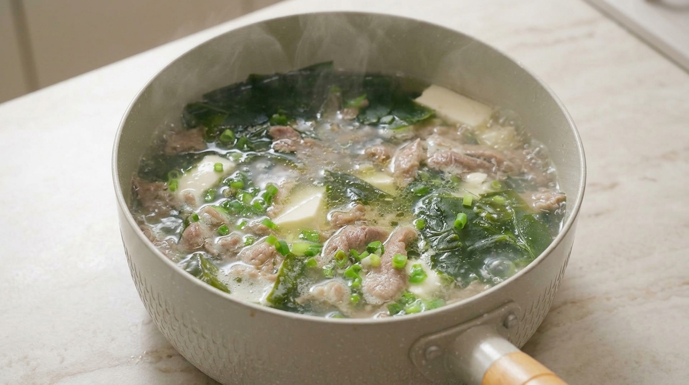 旨味たっぷり：牛肉と豆腐の海藻スープ