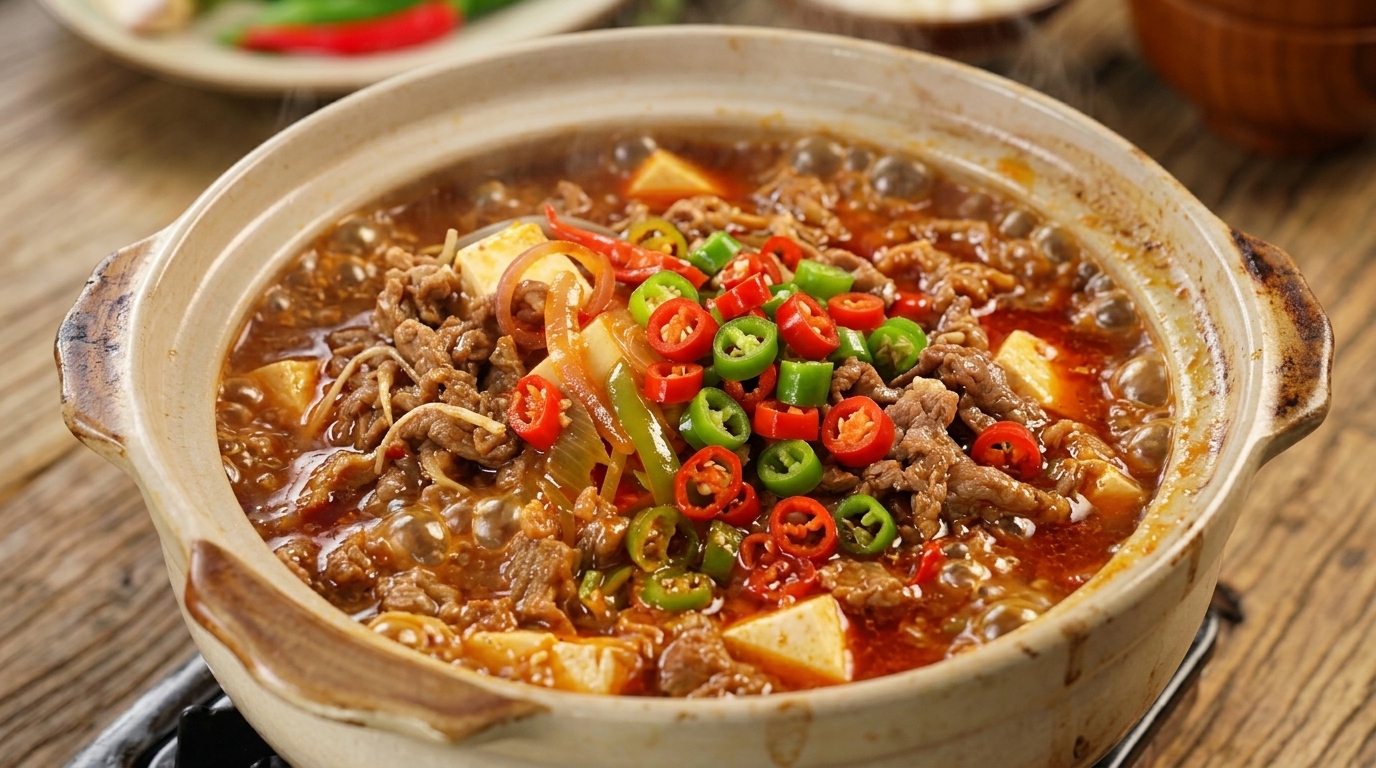 旨辛！牛肉と豆腐の土鍋煮込み