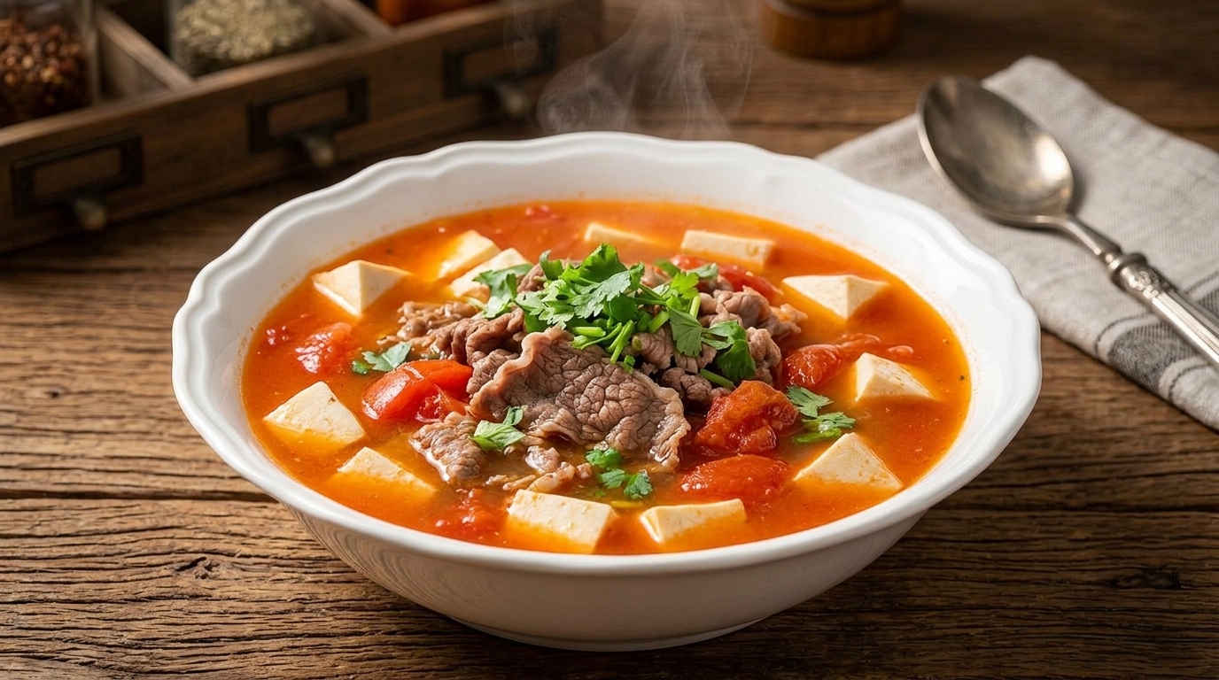 旨味たっぷり！トマトと豆腐の牛肉スープ