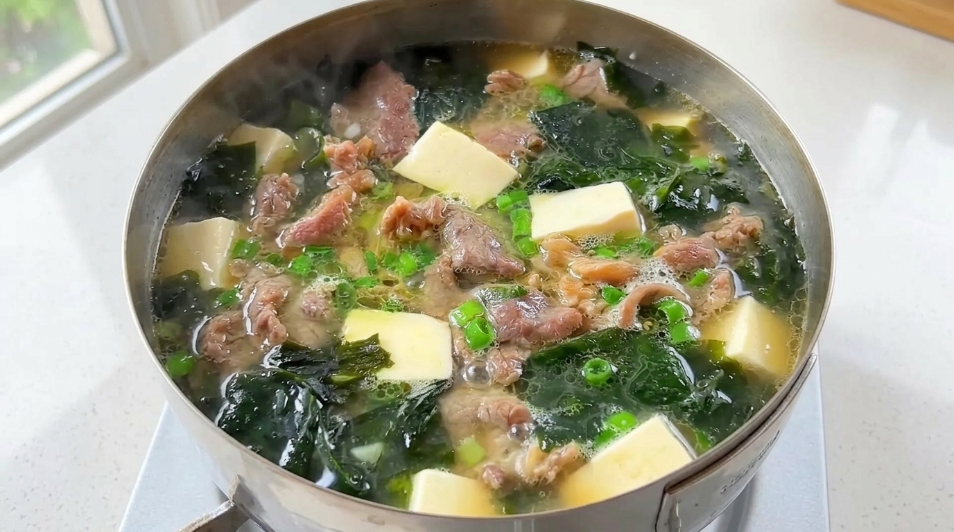 時短で簡単！牛肉と豆腐のわかめスープ