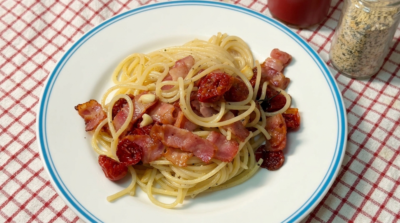 ベーコンとドライトマトの旨味たっぷりパスタ