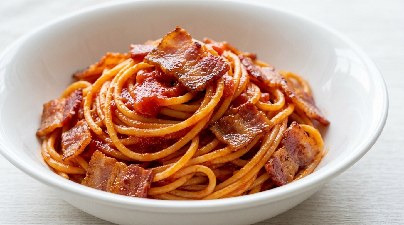 フライパンひとつで完成 トマトとベーコンのパスタ