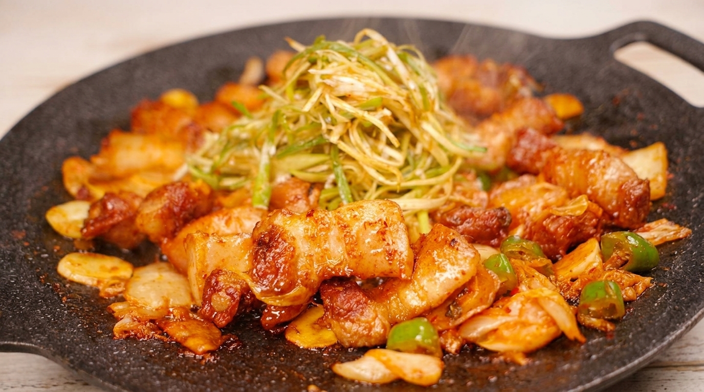 豚バラとキムチの鉄板焼き（サムギョプサル風炒め）