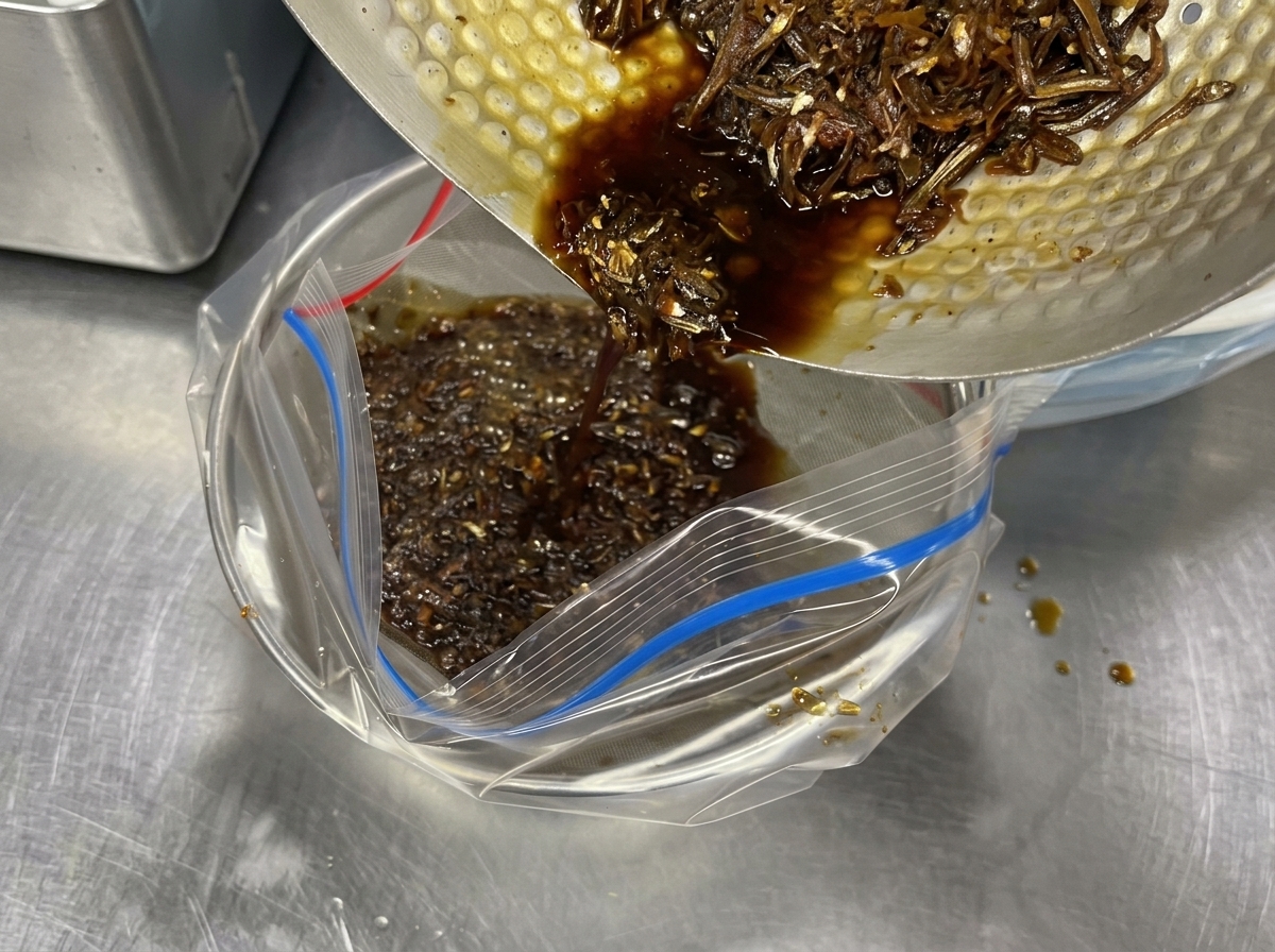 沸騰したスープの鍋に、キャベツ、人参、玉ねぎ、にんにく、生姜を入れている様子。