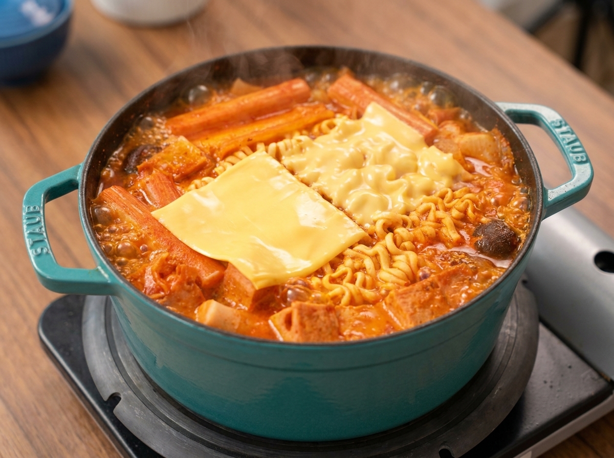 ラーメンの上でチーズが溶けている様子