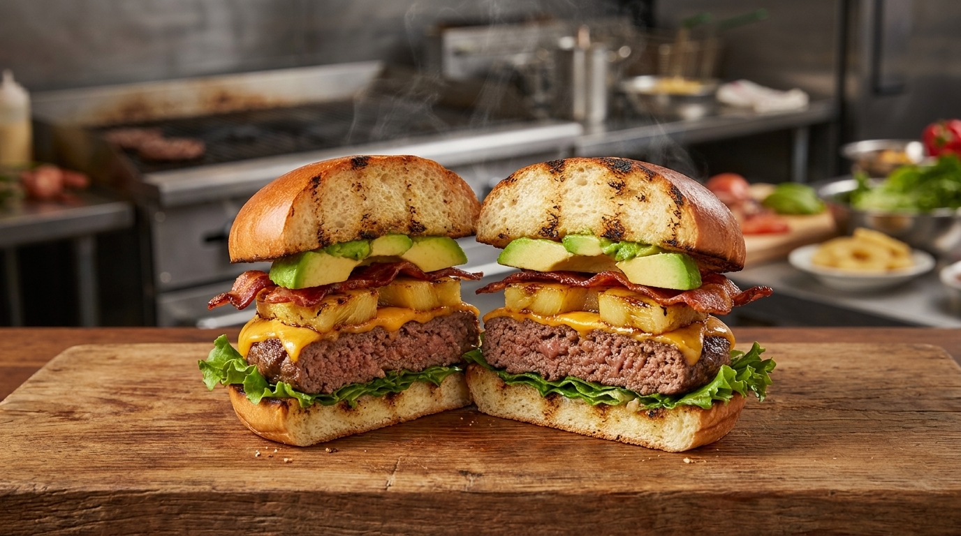 グルメなアボカド・ベーコン・ビーフバーガー