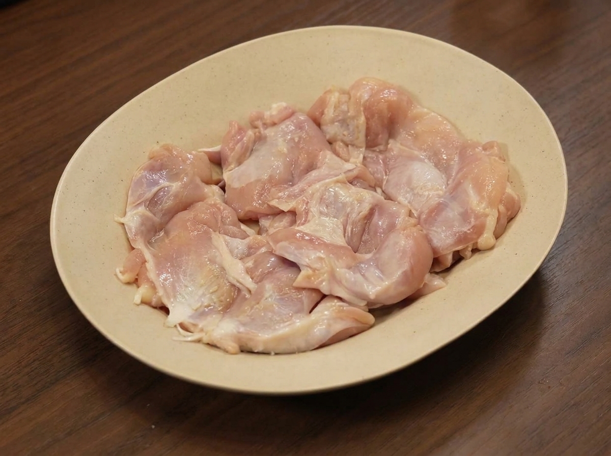 手で鶏モモ肉にスパイスを塗り込んでいる様子。