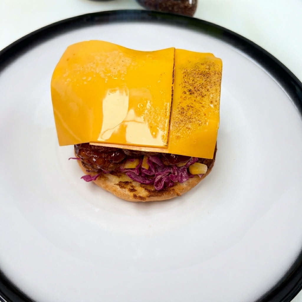 チキンの上のチーズをバーナーで炙る様子