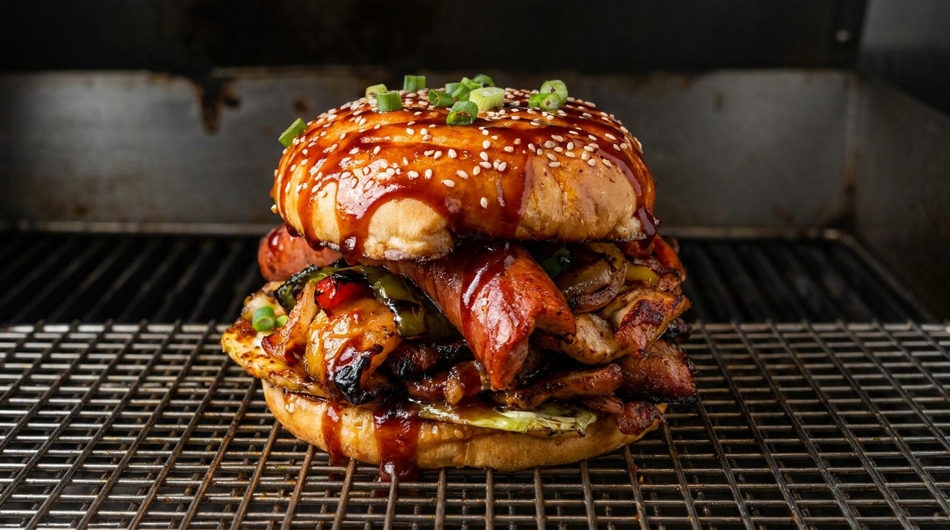積み重ねバーベキュー串バーガー