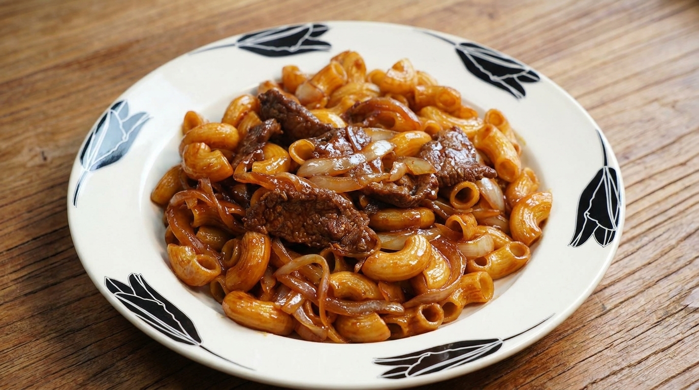 牛肉とマカロニの絶品醤油炒め