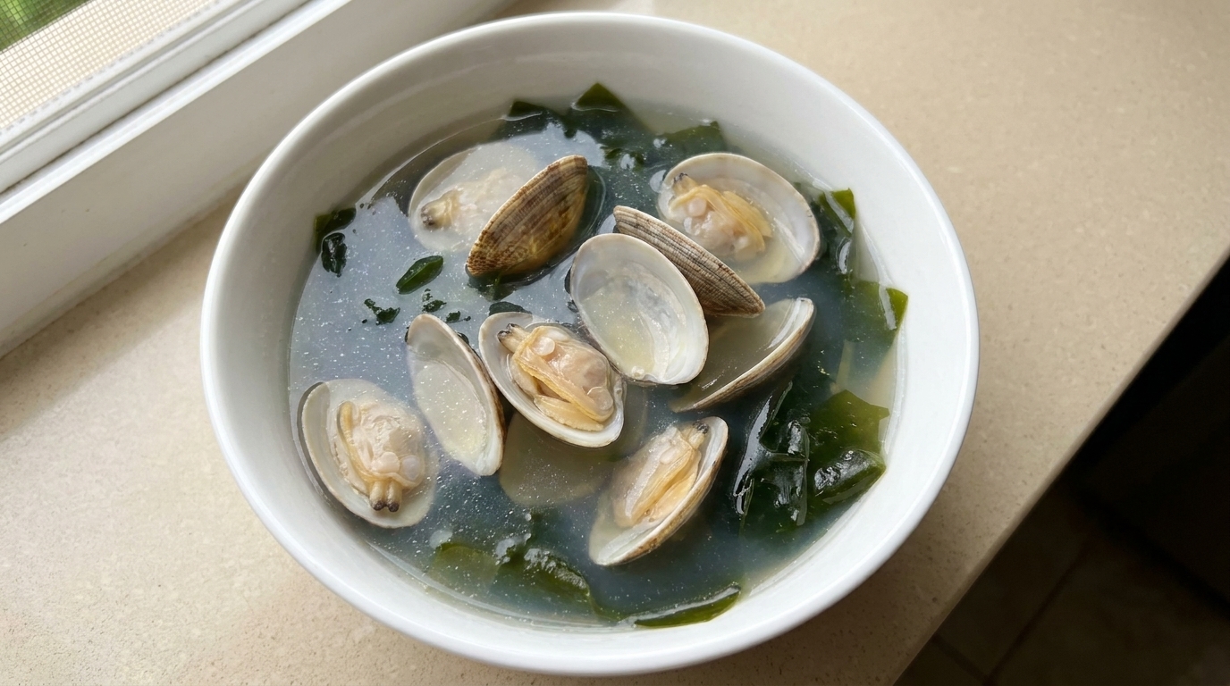 レンジで簡単！あさりとわかめの旨味スープ