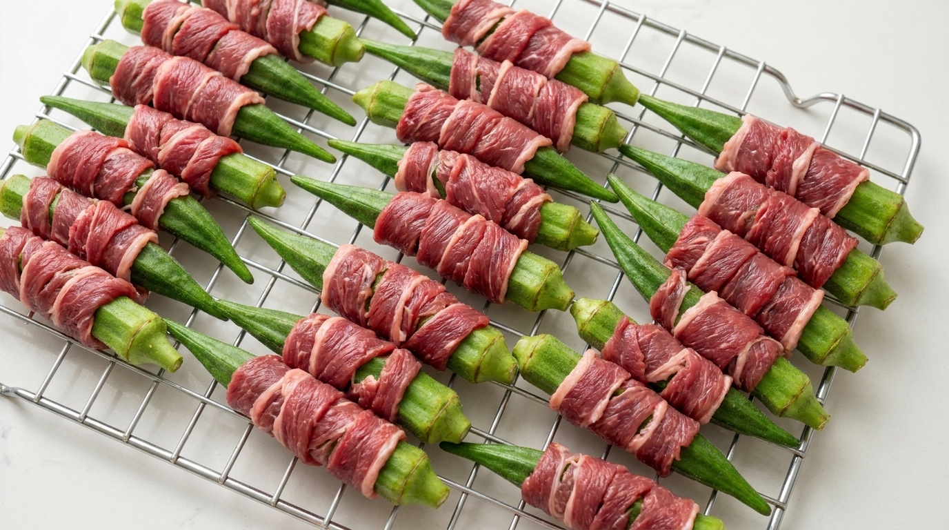 手作りおやつ：鴨肉のオクラ巻き（ペット用）