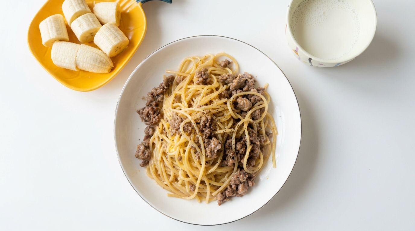 黒こしょうピリッと！ひき肉のクリーミーチーズパスタ