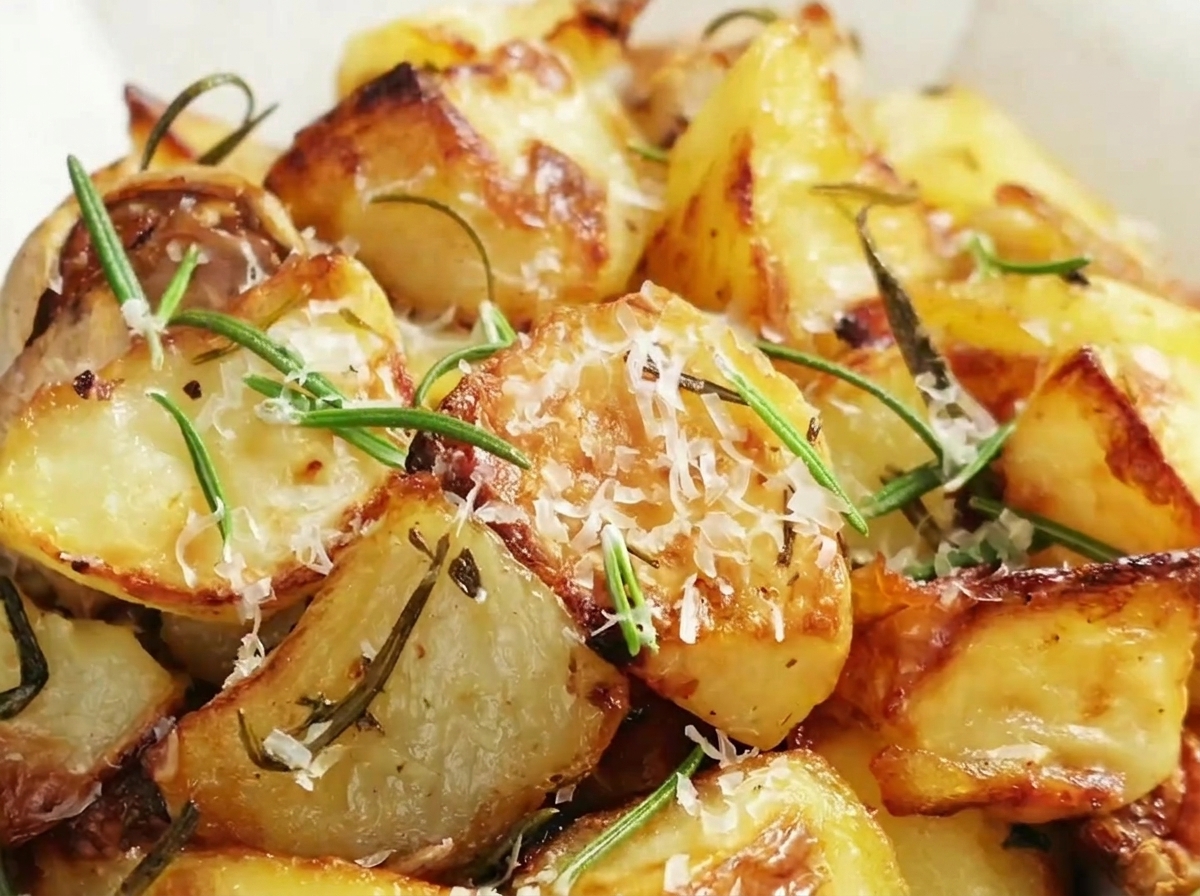 熱せられたオイルの入った天板にじゃがいもを投入している様子。