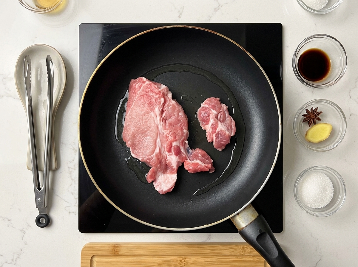 沸騰したお湯に麺を投入する様子。