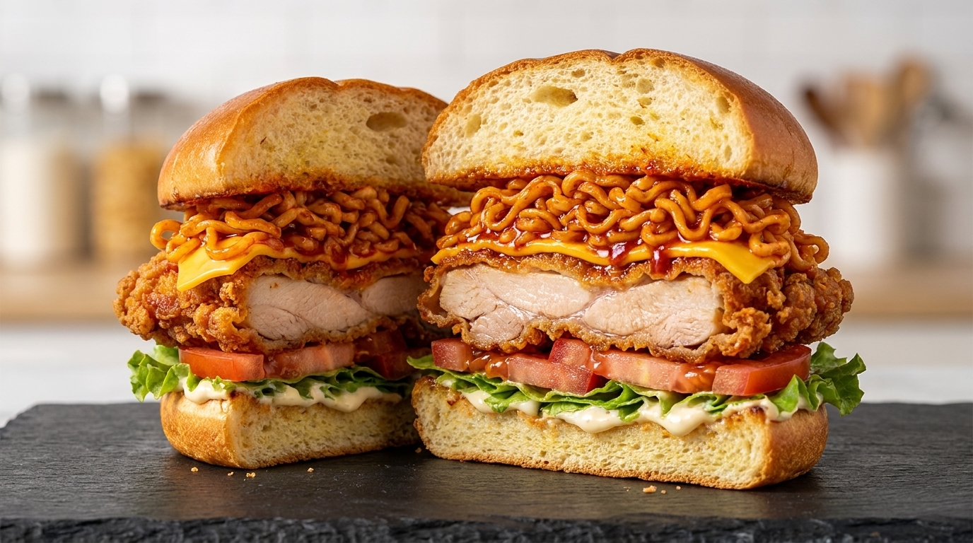 旨辛の極み！ブルダック炒め麺スパイシーチキンバーガー