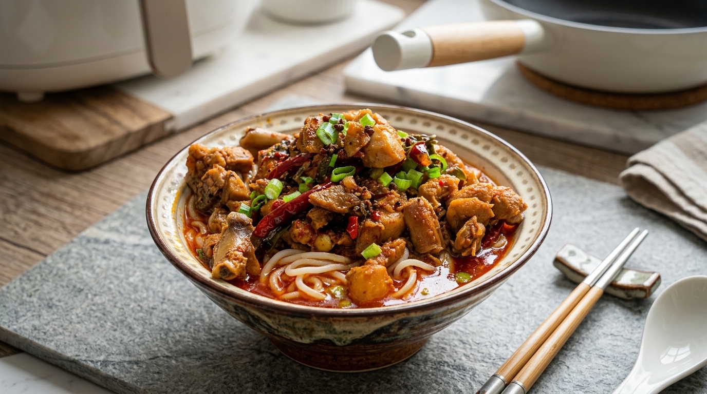 本場四川風！ピリ辛鶏肉の旨辛スープ麺