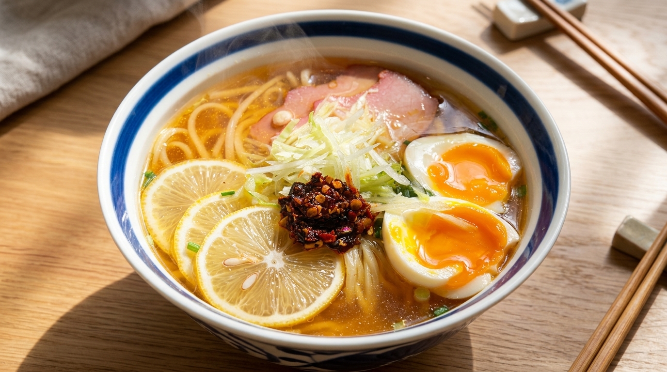 さっぱり爽快！半熟卵の特製レモンラーメン