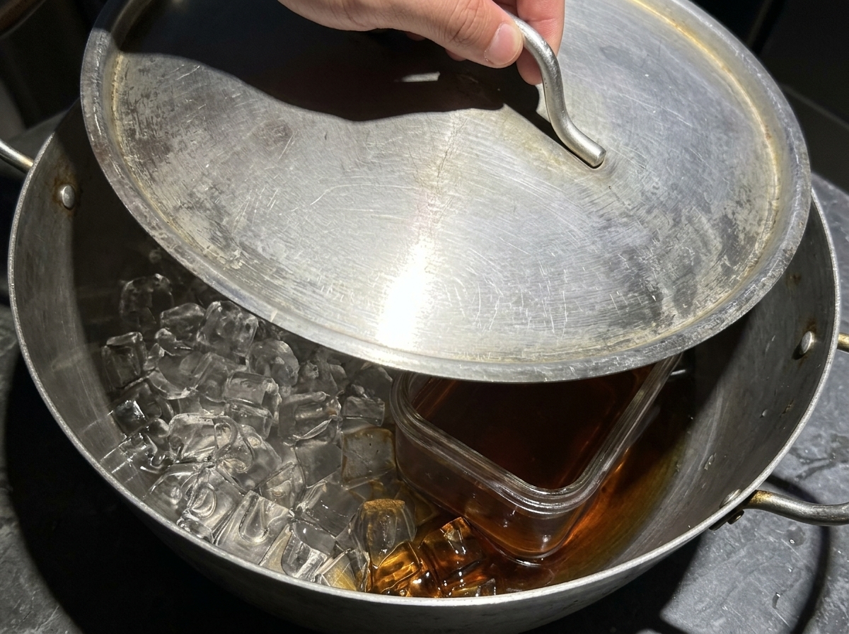 鍋に蓋をして煙を閉じ込める様子