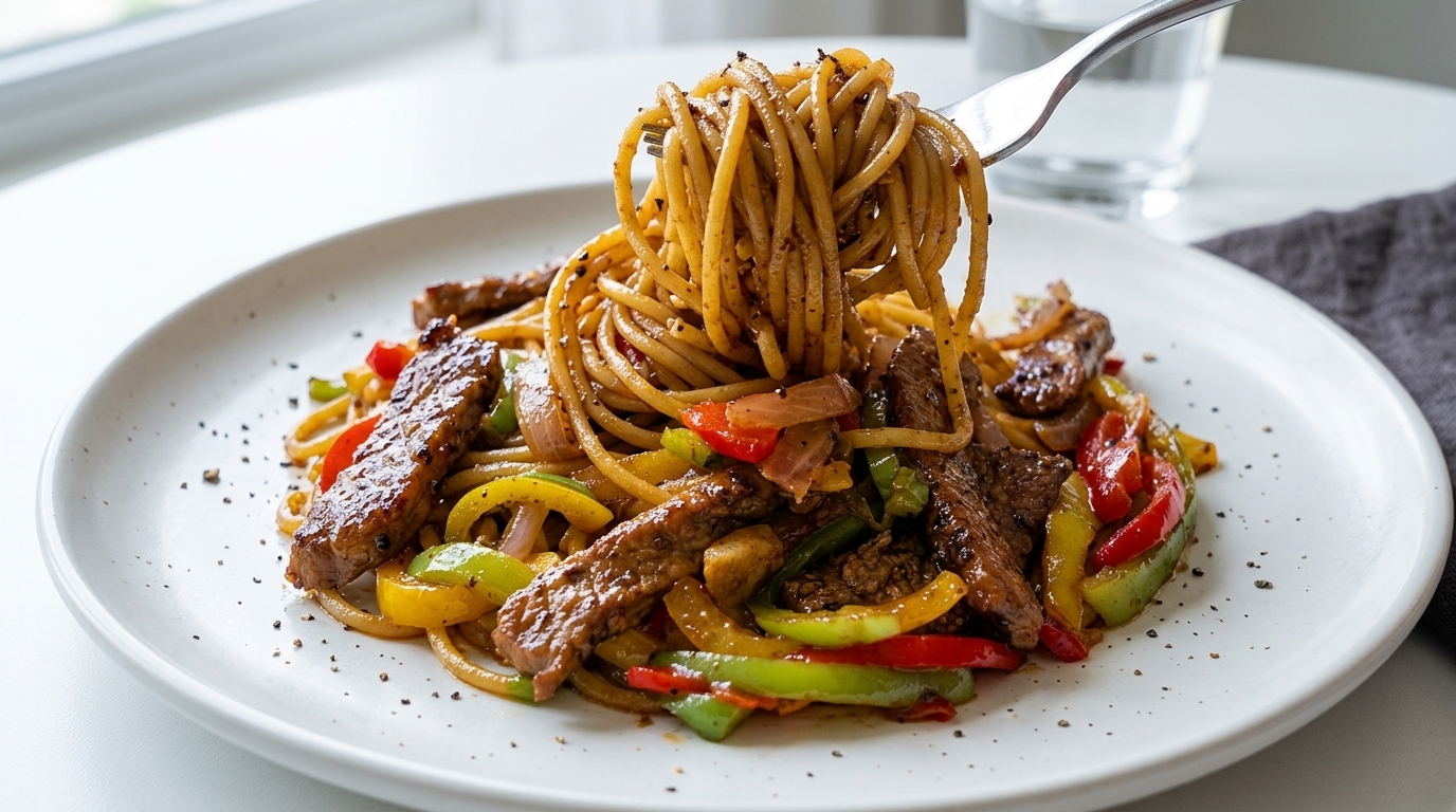 豚ヒレ肉の黒胡椒パスタ