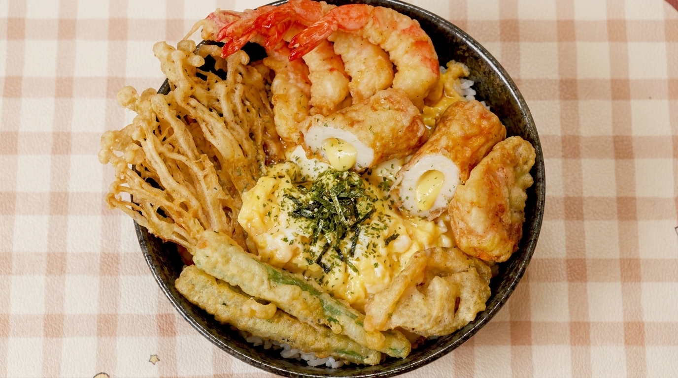 サクサク天ぷらととろとろ卵の天丼