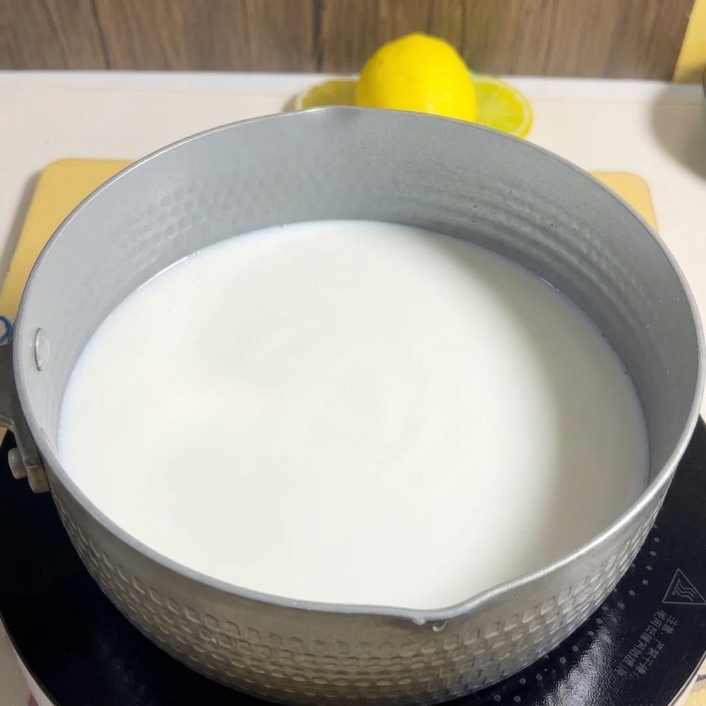 ハム、海老、きのこ、コーンなどの具材が鍋に入れられている様子