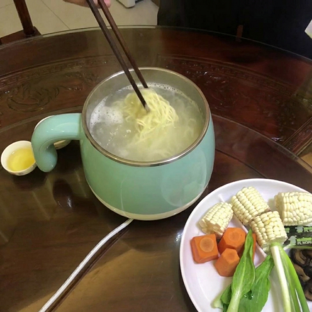 鍋で茹でられたラーメンの麺。