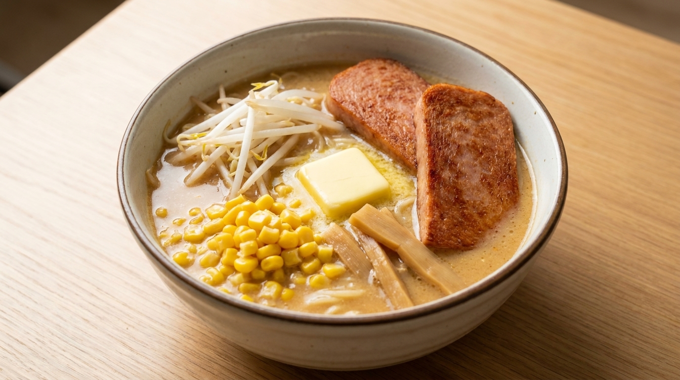 味噌バターコーンラーメン（ランチョンミートのせ）