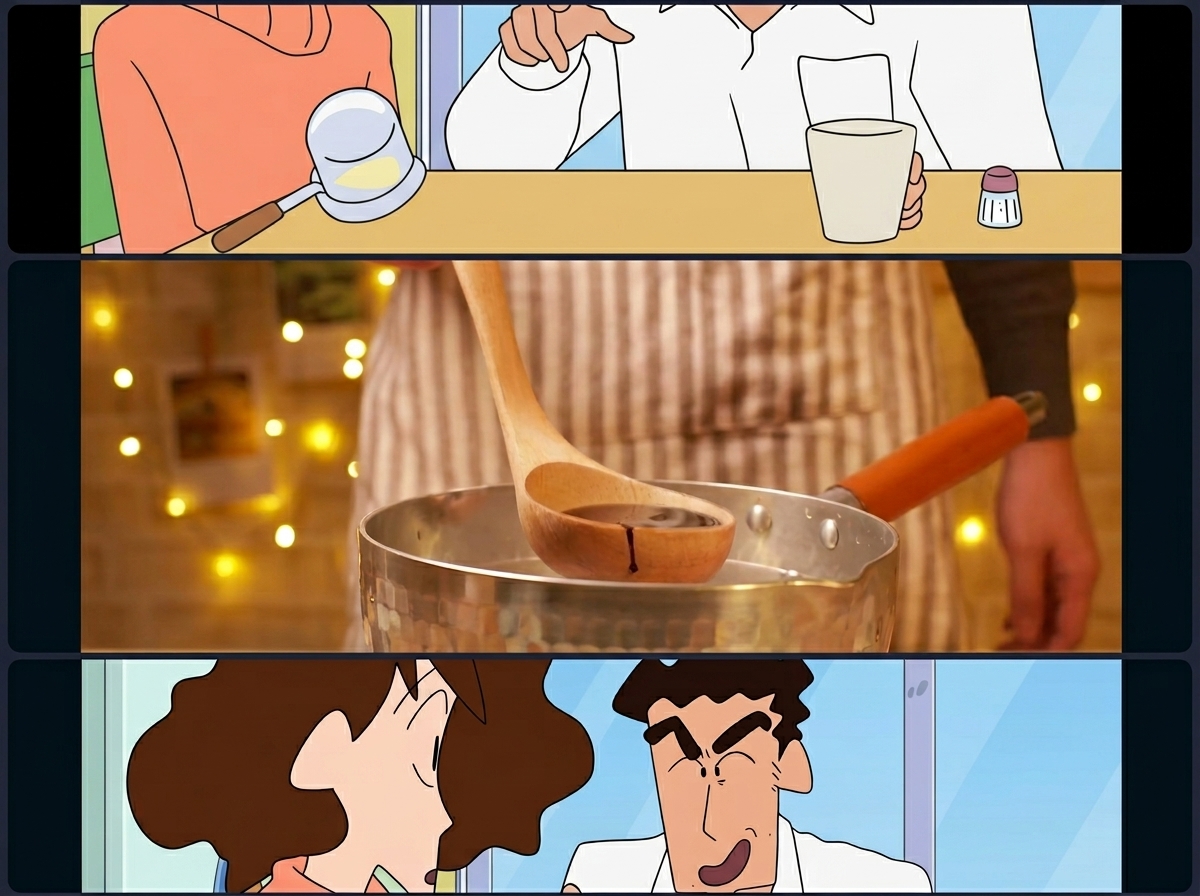 醤油やみりん、薬味を加えた煮汁で豚バラ肉を煮込んでいる様子。